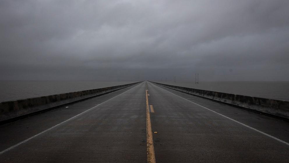 PHOTO: A view shows John Gorrie Memorial Bridge as Hurricane Helene intensifies before its expected landfall on Florida's Big Bend, in Apalachicola, Fla, Sept. 26, 2024.  