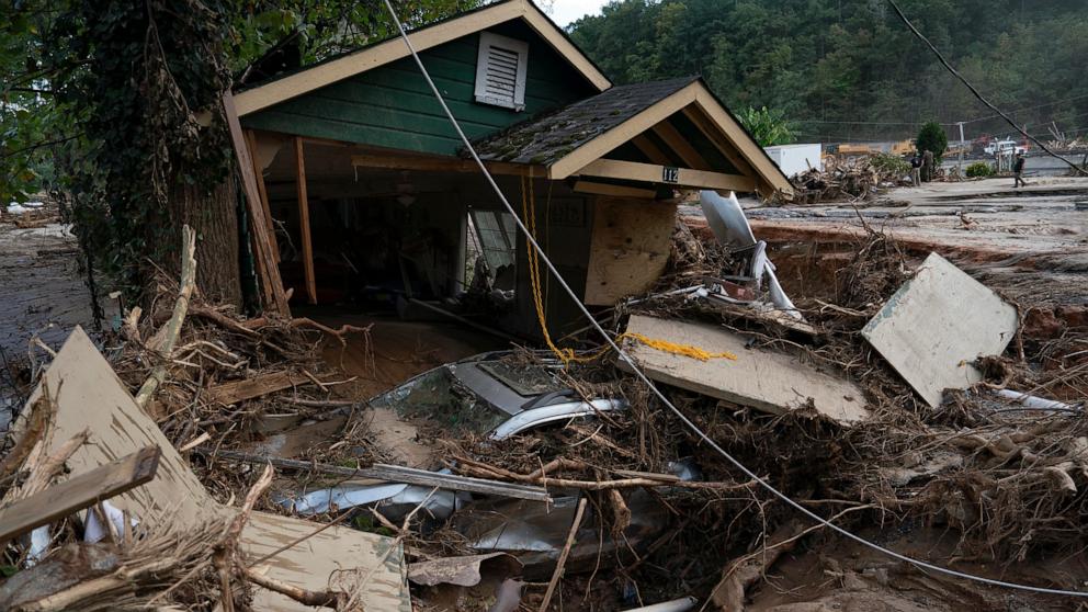 PHOTO: The remnants of a home are seen in Lake Lure, North Carolina, Oct. 2, 2024, after the passage of Hurricane Helene.