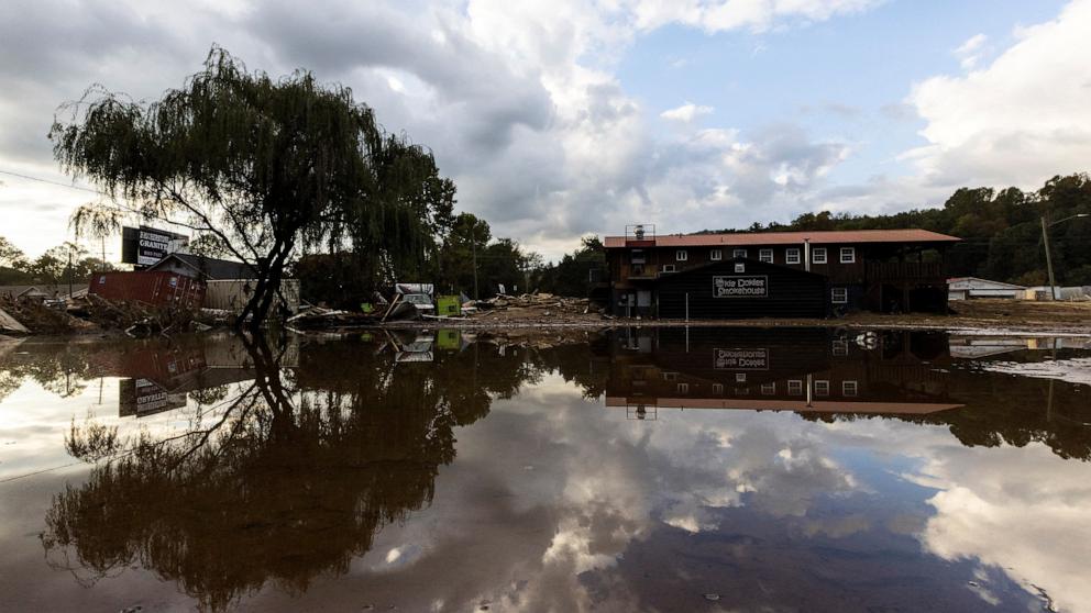 PHOTO: A residential area is flooded following the passing of Hurricane Helene, in Swannanoa, N.C., Oct. 3, 2024.