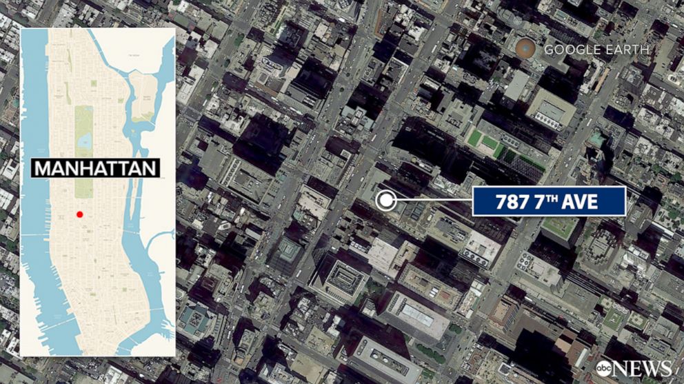 PHOTO: A Google Earth map shows where a helicopter made a hard landing onto the roof of the building at 787 7th Avenue in New York, June 10, 2019.