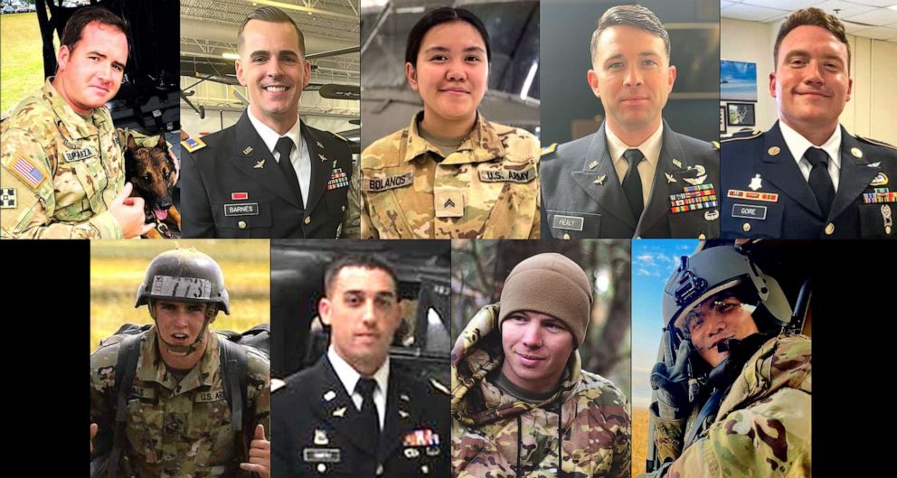 PHOTO: U.S. Army soldiers killed when two Black Hawk medical evacuation helicopters crashed during a training exercise in Kentucky.
