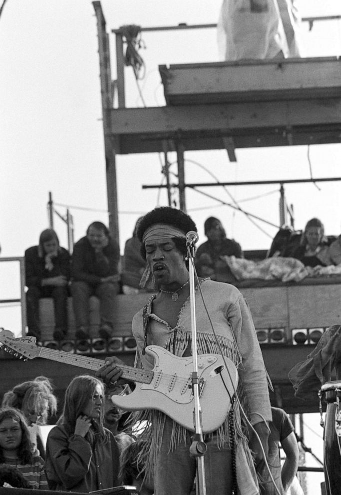 PHOTO: Jimi Hendrix performs his legendary 2 hour performance at Woodstock Music & Arts Festival held on Sam Yasgur's alfalfa field in Sullivan County in Bethal, New York, Aug. 18, 1969.
