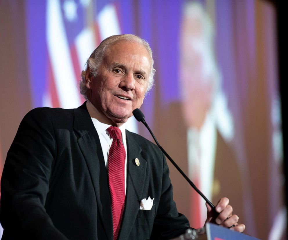 PHOTO: South Carolina Governor Henry McMaster speaks to a crowd during an election night party, Nov. 3, 2020, in Columbia, S.C.