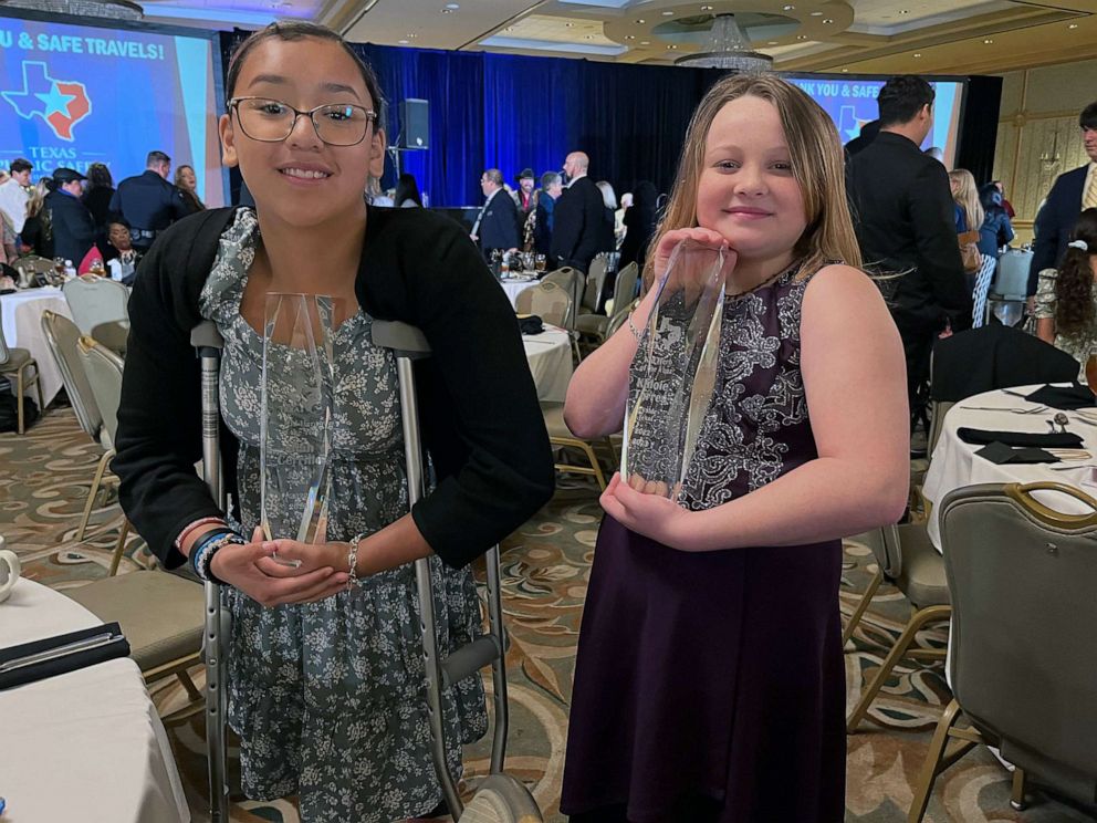 PHOTO: Miah Cerrillo and Khloie Torres posing with their awards at the 2023 Texas Public Safety Conference in Galveston, Texas.