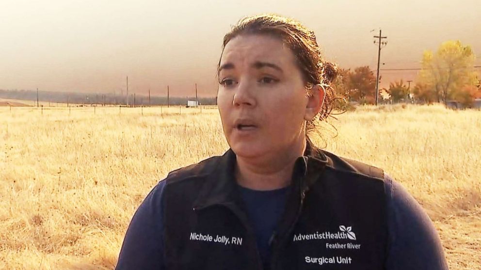 PHOTO: Nurse Nichole Jolly talks to ABC News about evacuating the Feather River Hospital in Paradise, Calif., as the Camp Fire approached.