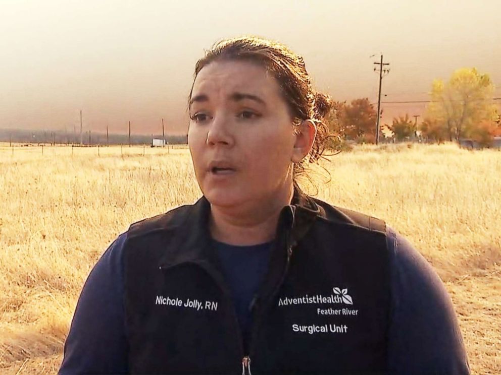 PHOTO: Nurse Nichole Jolly talks to ABC News about evacuating the Feather River Hospital in Paradise, Calif., as the Camp Fire approached.