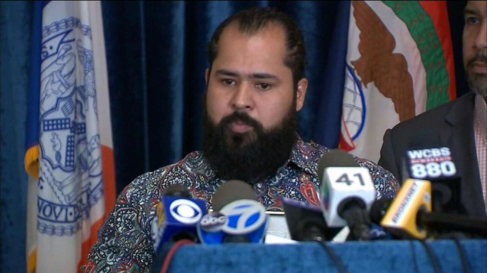 PHOTO: Jairo Torres speaks during the ceremony hosted by Bronx Borough President Ruben Diaz, Jr., which honored Torres and Antonyo Love, Sept. 25, 2019, in New York.