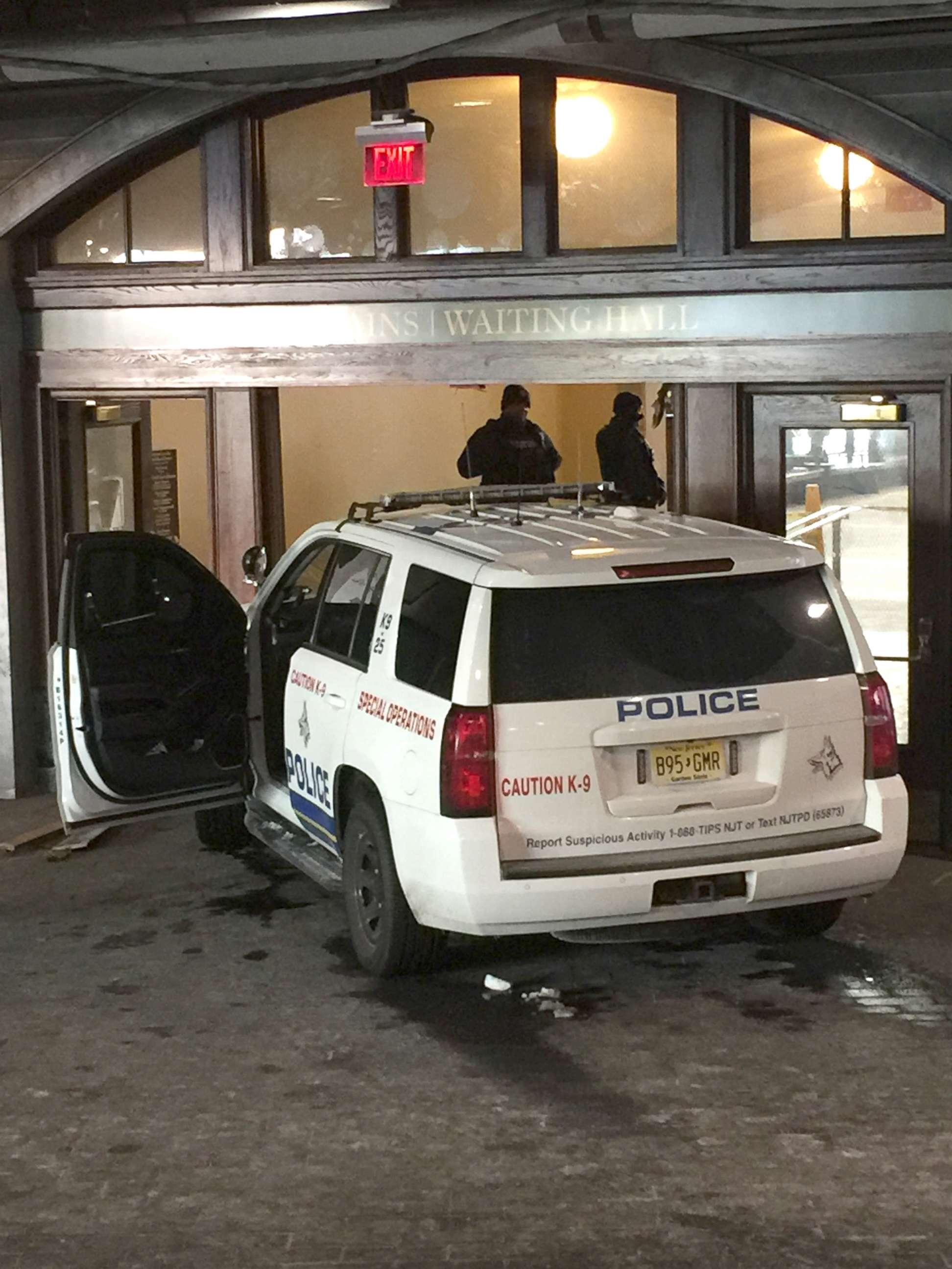 PHOTO: A suspect jumped into a New Jersey Transit police SUV and drove it into the doors of the Hoboken Terminal building, Jan. 8, 2018. 