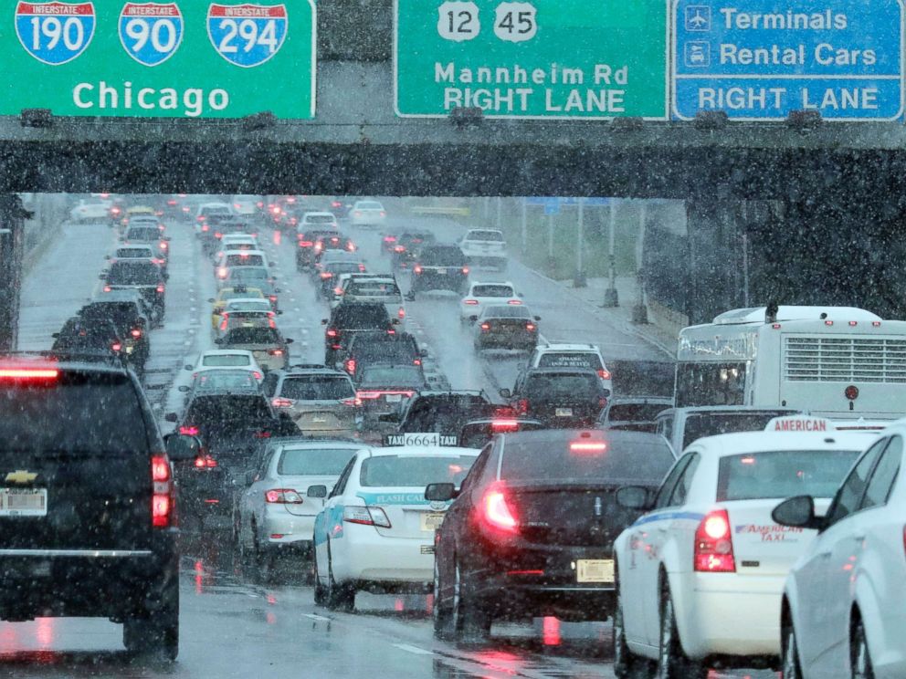 PHOTO: Heavy traffic is seen on Interstate 190 near O'Hare International Airport in Chicago, Nov. 25, 2018.