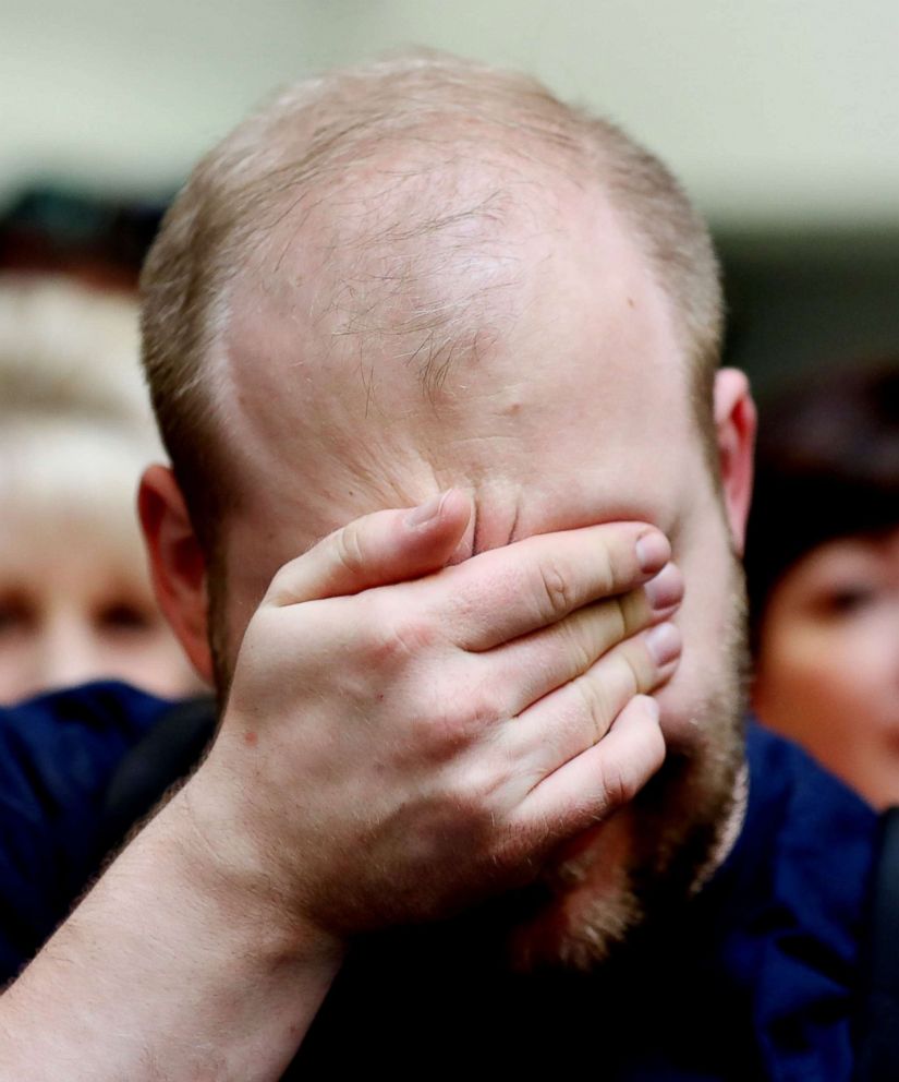 PHOTO: Josh Holt, is over come with emotion upon his return to Utah at the Salt Lake City International Airport, May 28, 2018, in Salt Lake City. Holt is returning to Utah after being held in a Venezuelan prison for two years.