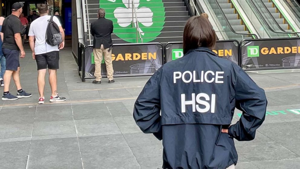 PHOTO: An unnamed HSI Agent stands outside of the TD Garden in Boston, MA ahead of the 2022 NBA Finals on June 7, 2022.