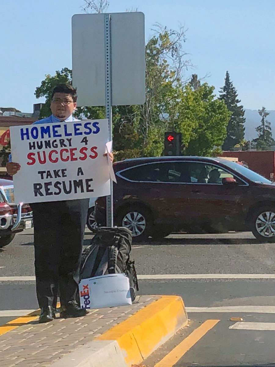 PHOTO: David Casarez handed out resumes on a street corner in Mountain View, California looking for a job opportunity.