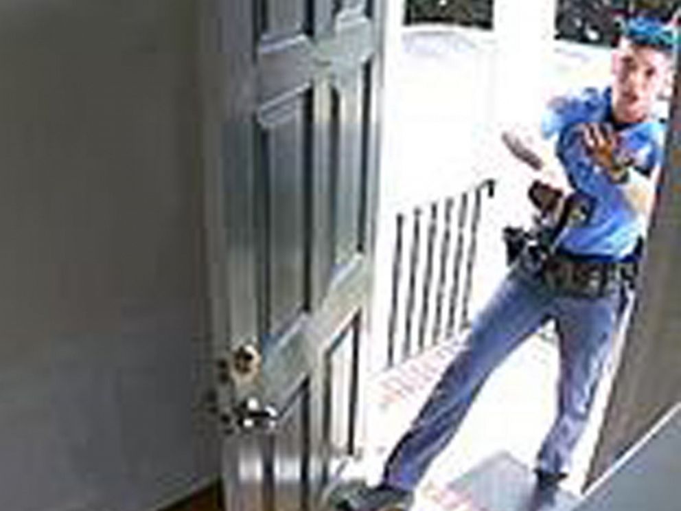 PHOTO: Security video shows a Raleigh, North Carolina, police officer entering Kazeem Oyeneyin’s home after answering a calls to investigate a burglary alarm that went off on Aug. 17, 2019.