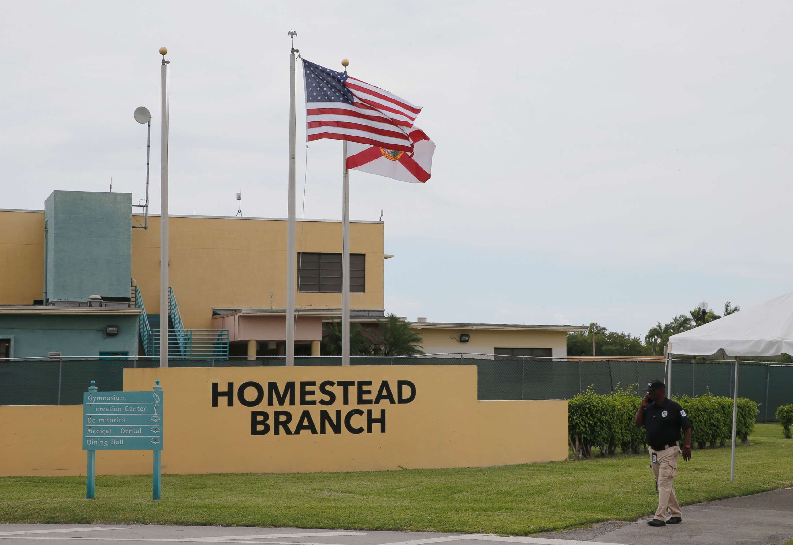 PHOTO: The front gate of the Homestead Temporary Shelter For Unaccompanied Children is shown on June 19, 2018 in Homestead, Fla.