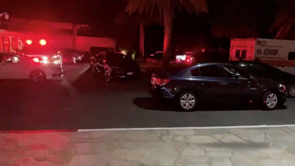 PHOTO: Emergency vehicles are parked at Kahala Resort & Hotel in Honolulu, Hawaii,  April 10, 2021 in this image obtained from social media. The hotel was placed on lockdown after a man fired shots through a door of a room and barricaded himself inside.