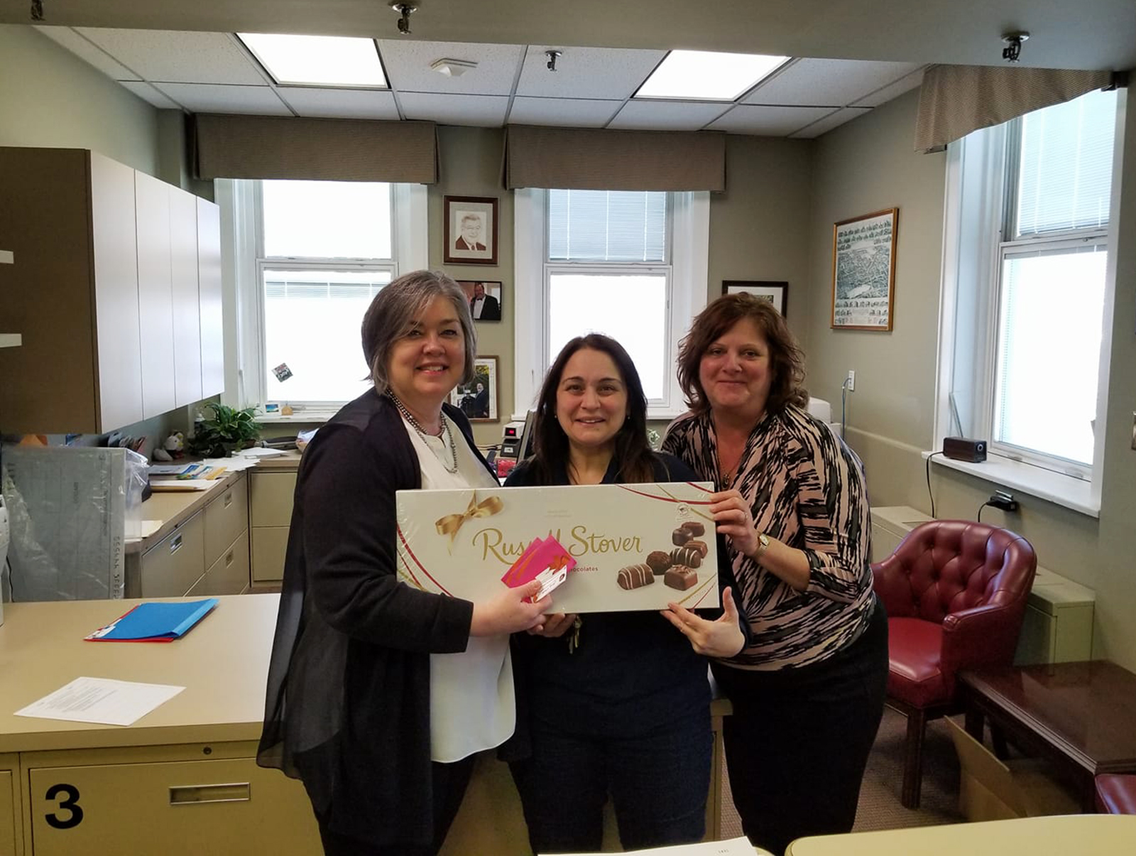 PHOTO: In honor of Las Vegas victim Jenny Parks, Tommy Maher gave chocolates and gift cards to  Kathleen, Ivanna and Lois at the Rockville Village Hall Mayor's office, during his 9500-mile journey.