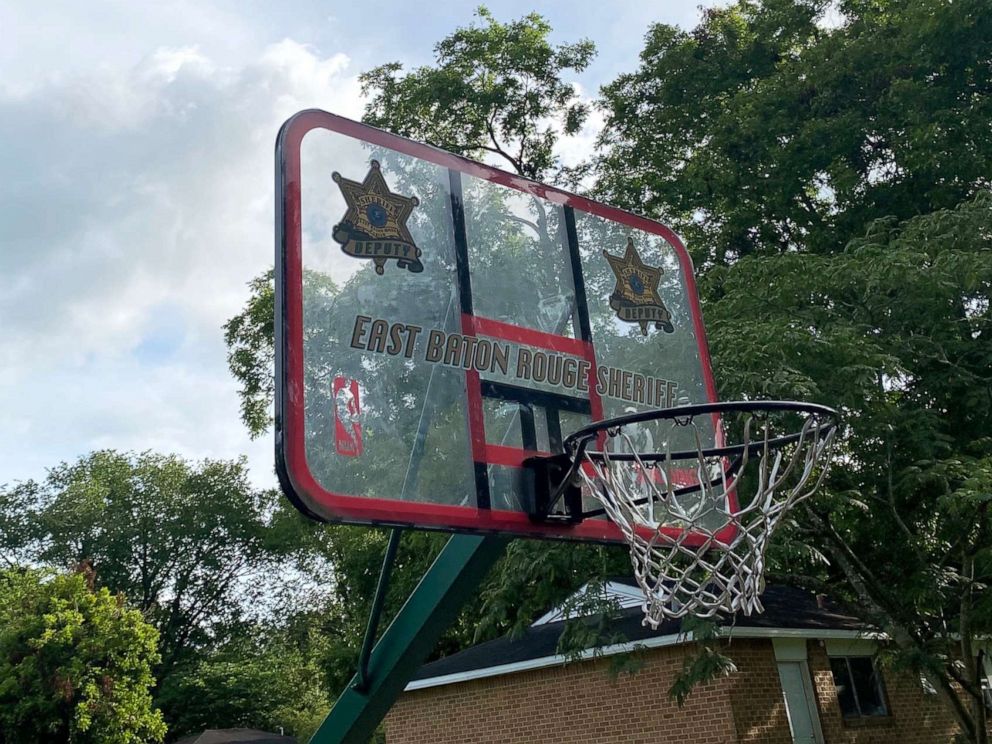 PHOTO: A basketball hoop built by the East Baton Rouge Parish Sheriff's Office, in Louisiana.