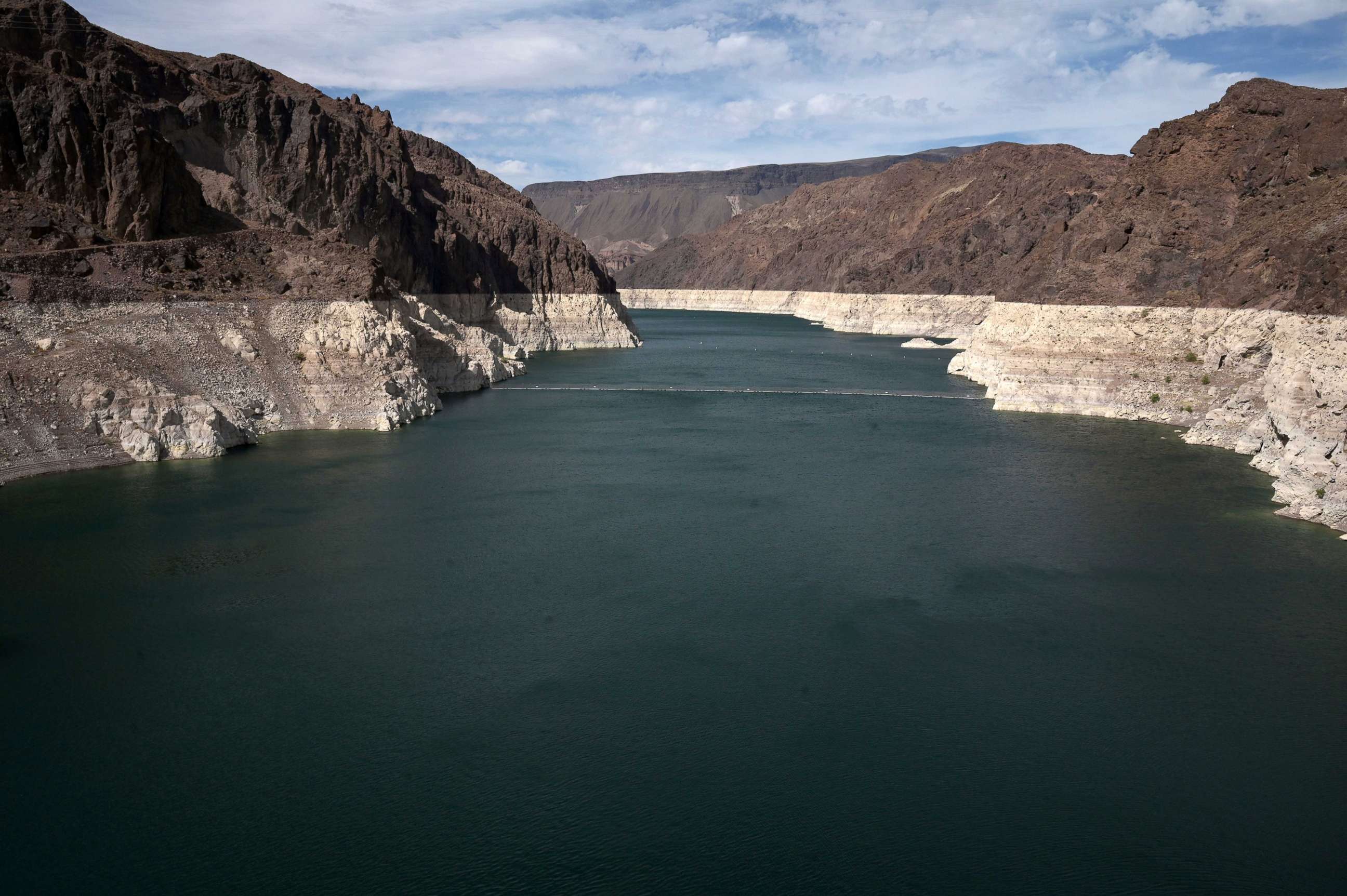 PHOTO: Low water levels due to drought are seen in the Hoover Dam reservoir of Lake Mead near Las Vegas, June 9, 2021.