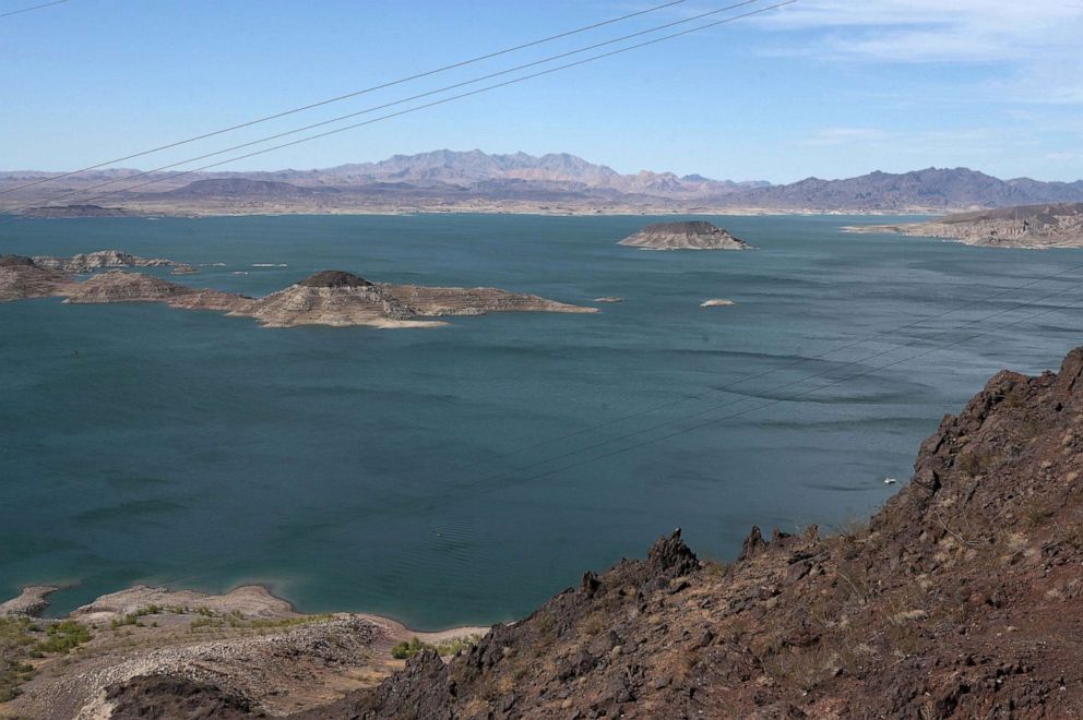 PHOTO: Low water levels due to drought are seen in the Hoover Dam reservoir of Lake Mead near Las Vegas, June 9, 2021.