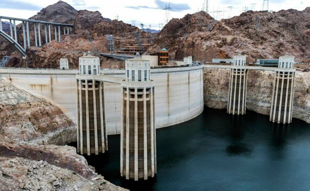 PHOTO: The intake towers at Hoover Dam, seen in December 2022 in Boulder City, Nev.