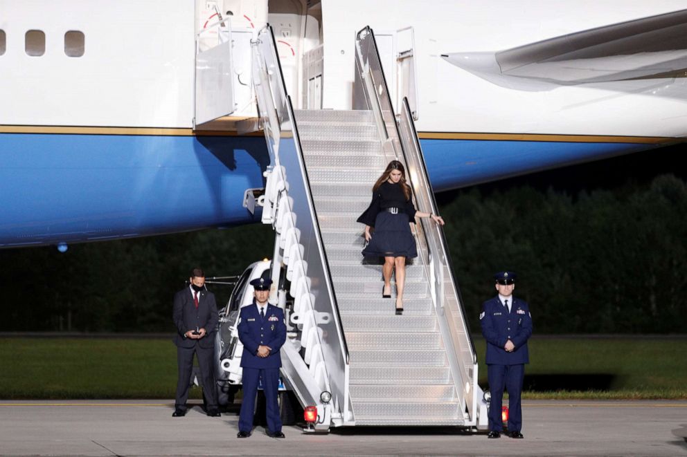 PHOTO: White House counselor to the president Hope Hicks arrives at a campaign rally by President Donald Trump in Newport News, Va., Sept. 25, 2020.