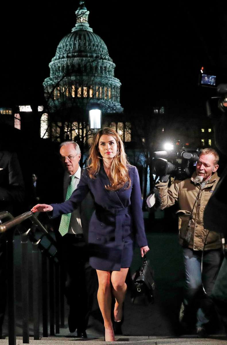 PHOTO: White House Communications Director Hope Hicks leaves after attending the House Intelligence Committee closed door meeting in Washington, Feb. 27, 2018.