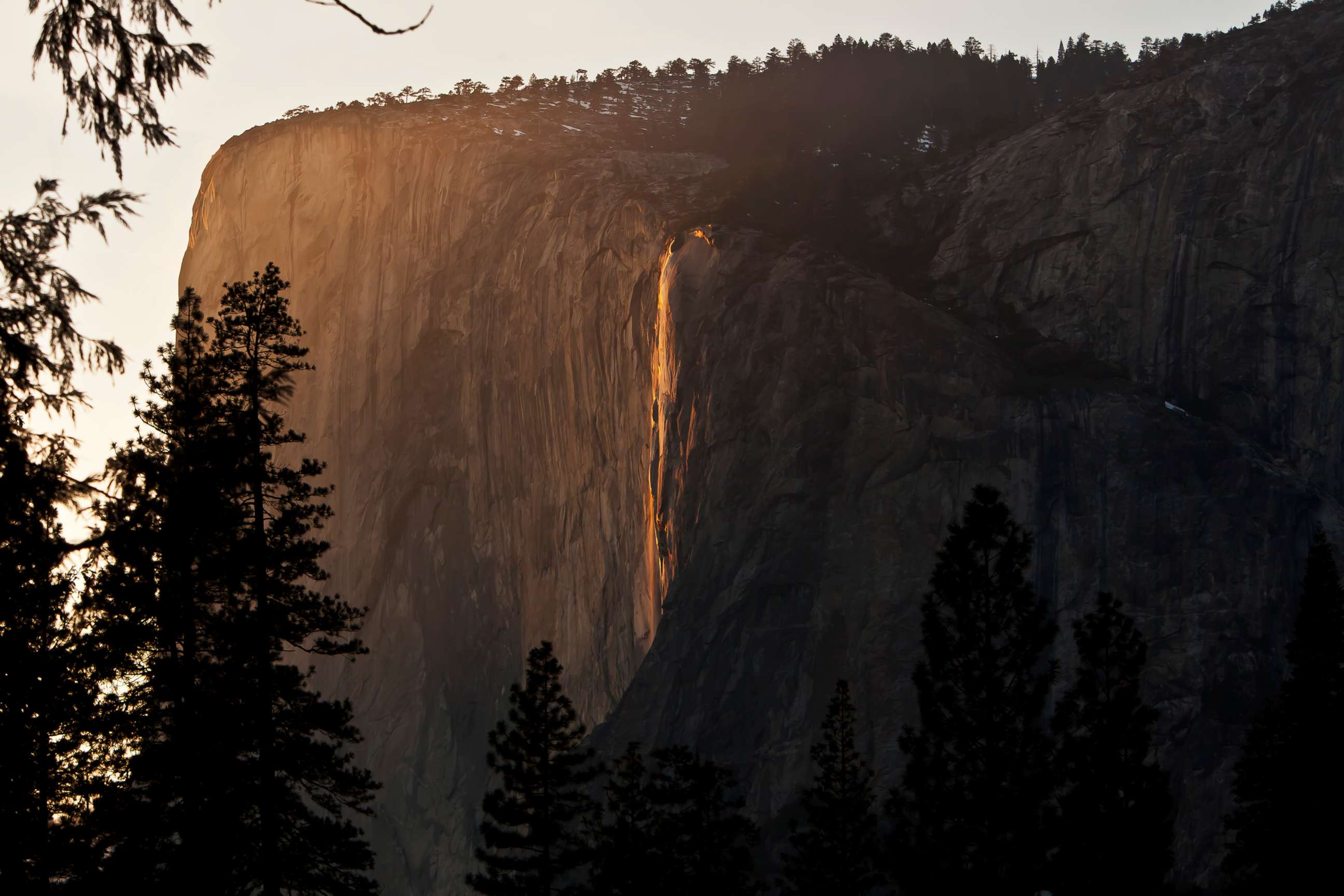 PHOTO: Late afternoon sunlight highlights the water from Horsetail Fall on El Capitan in California's Yosemite National Park on Feb. 22, 2013.