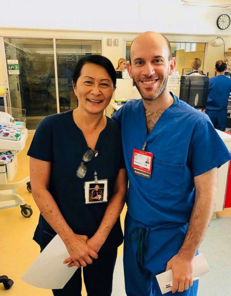 PHOTO: Nurse Vilma Wong and Doctor Brandon Seminatore pose for a photo together at Lucile Packard Children's Hospital Stanford in Palo Alto, Calif., in 2018.