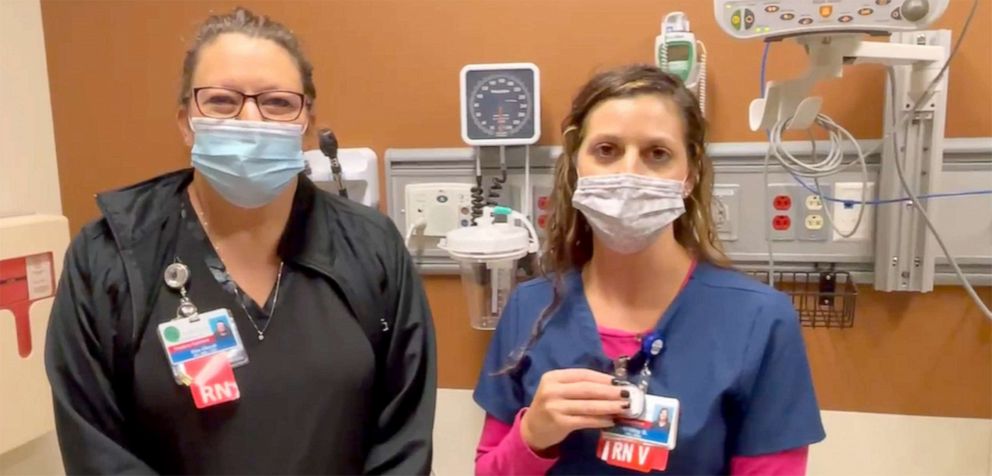PHOTO: Nurses Kimber Unruh, left, and Whitley Gott of Cox Medical Center Branson said they are grateful for the panic buttons.