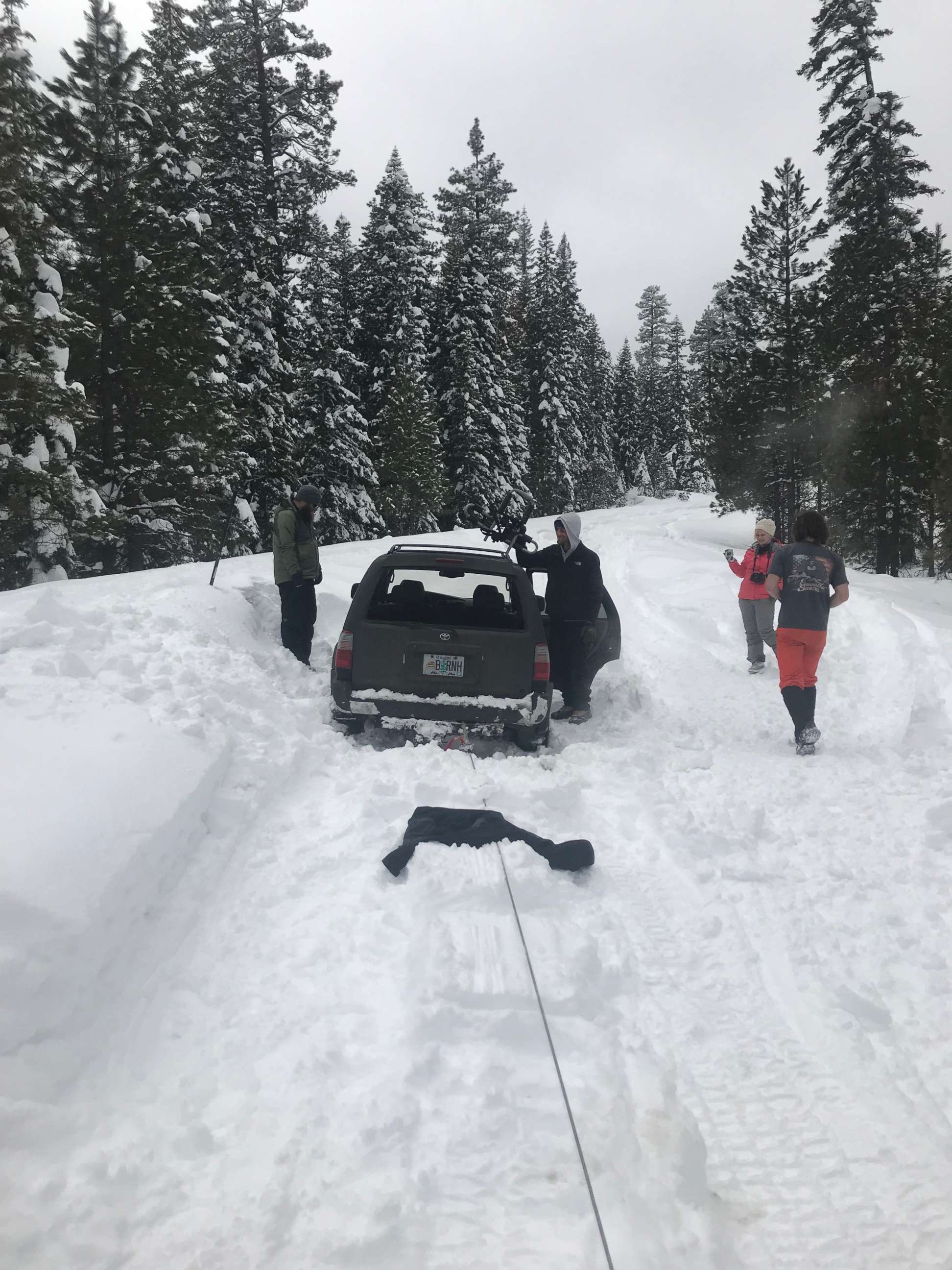 PHOTO: Jeremy R. Taylor's truck is pulled out of deep snow near Sunriver, Ore., on March 1, 2019, after he was stuck with his dog for five days.
