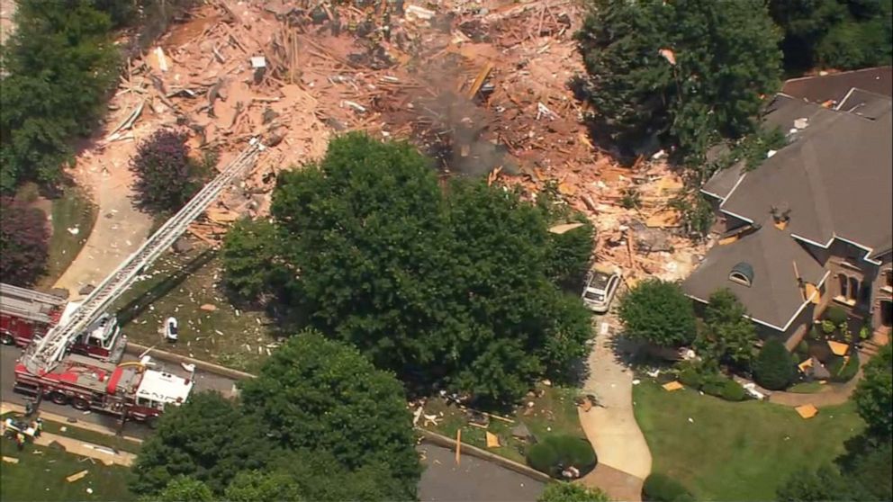 PHOTO: A home explosion, July 2, 2019, in a suburb of Charlotte, North Carolina, resulted in one man being airlifted to a local hospital.