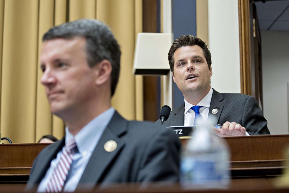 PHOTO: Rep. Matt Gaetz speaks during a House Judiciary Committee markup to vote on holding Attorney General William Barr in contempt of Congress in Washington, May 8, 2019.