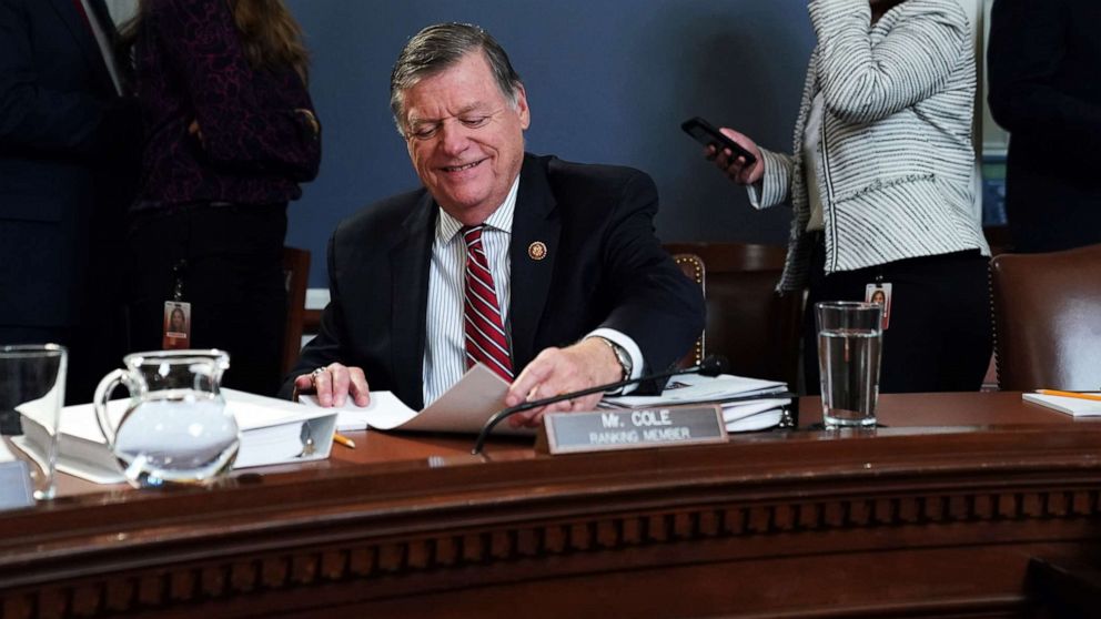 PHOTO: Representative Tom Cole (R-OK) before a meeting of the house committee on rules to consider H. Res. 755 Impeaching Donald John Trump, President of the United States, for high crimes and misdemeanors on Capitol Hill, Dec. 17, 2019. 