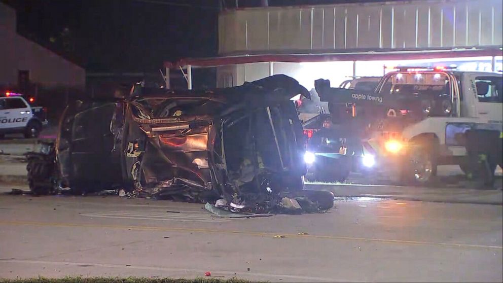 PHOTO: The scene of a fatal car crash after a police chase in Houston, Jan. 12, 2022.