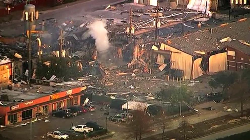 PHOTO: Buildings damaged after an explosion in Houston, Jan. 24, 2020. A large explosion left rubble scattered in the area, damaged nearby homes and was felt for miles away.