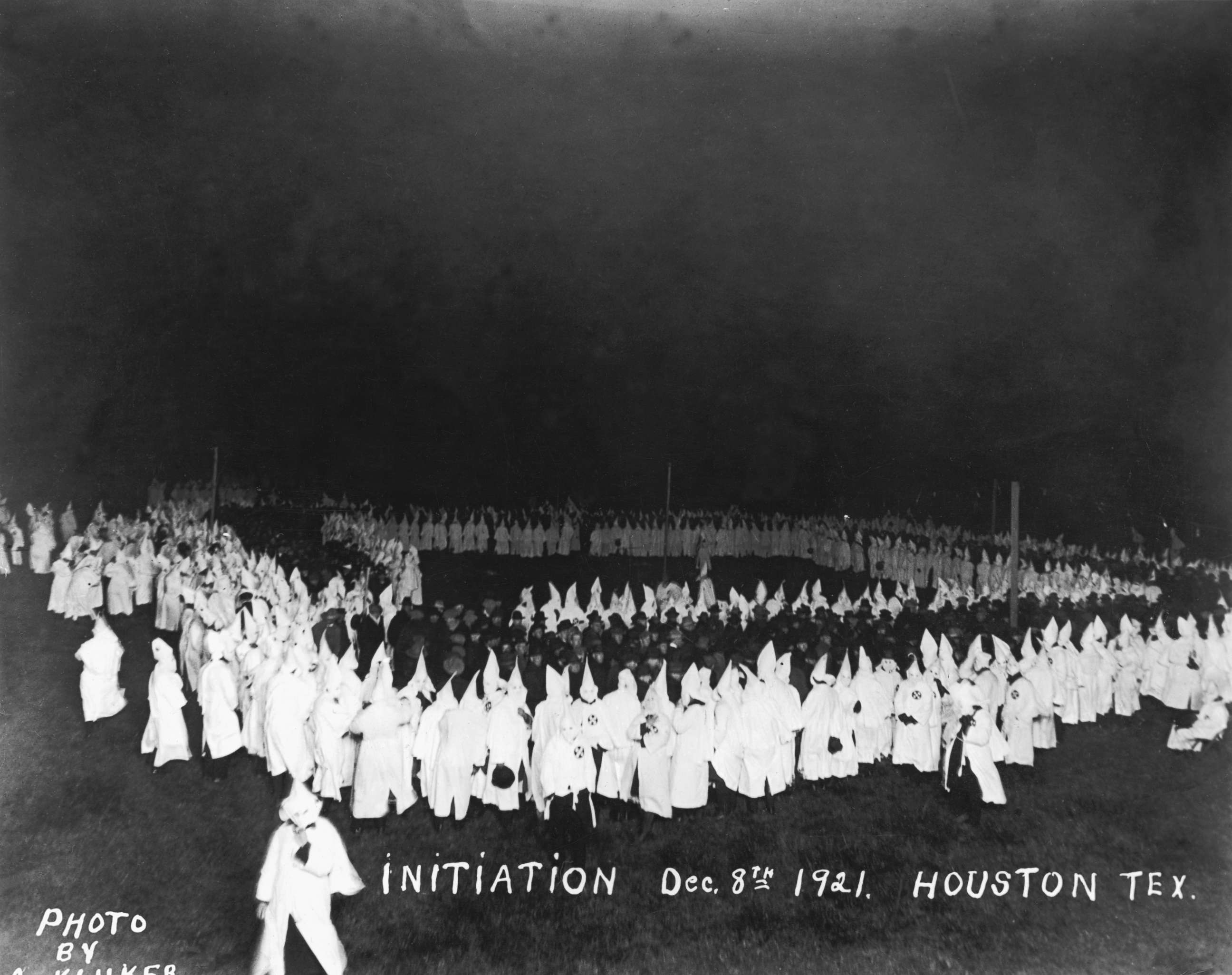 PHOTO: People gather for a Ku Klux Klan initiation in Houston, Dec. 8, 1921.