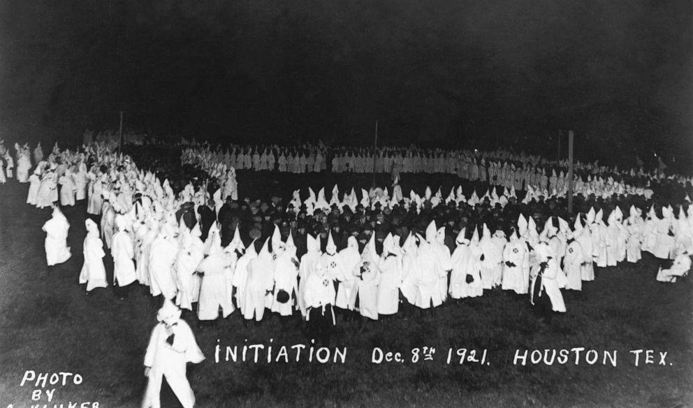 PHOTO: People gather for a Ku Klux Klan initiation in Houston, Dec. 8, 1921.