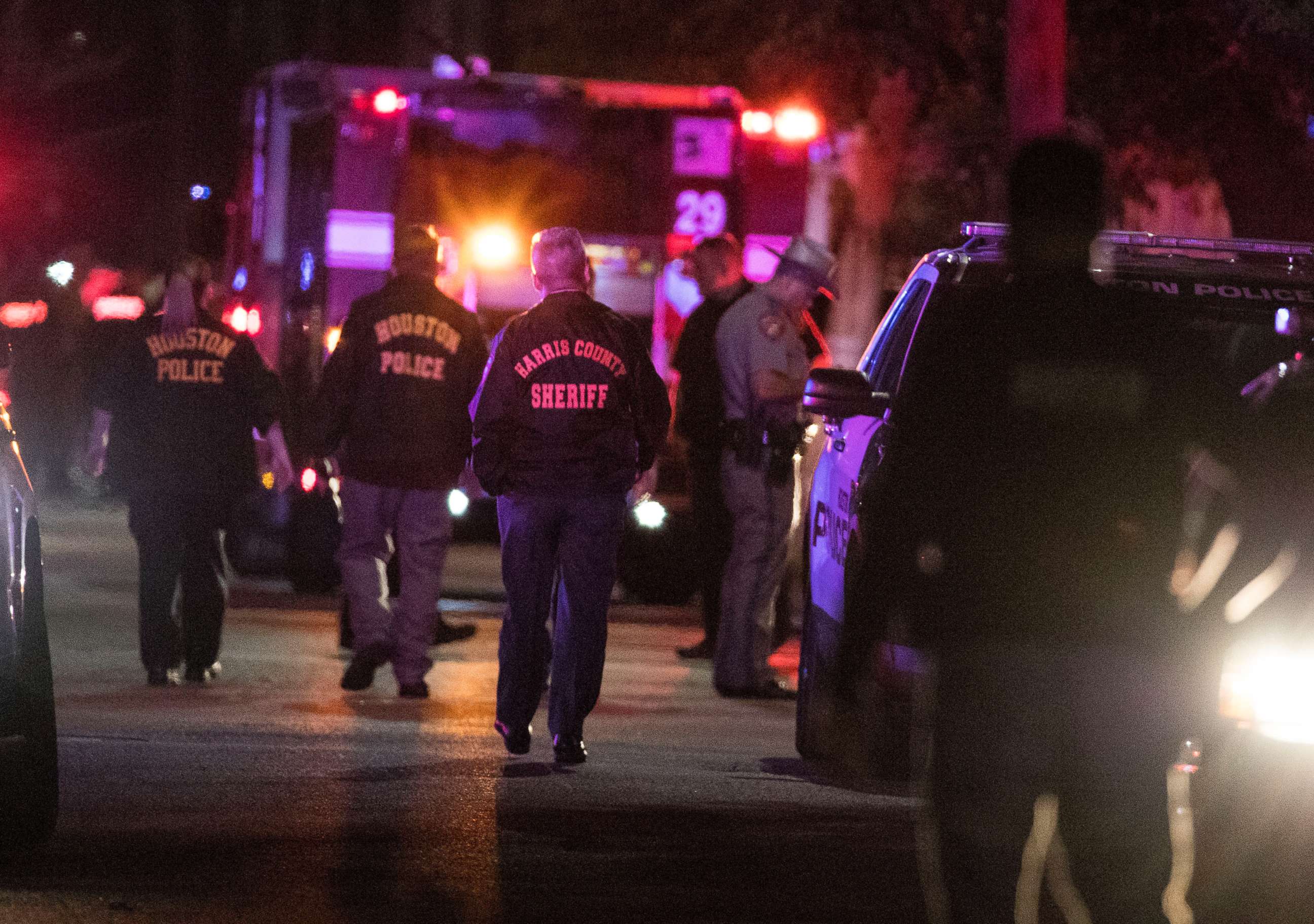 PHOTO: Police investigate the scene where several Houston Police officers were shot in Houston on Monday, Jan. 28, 2019.
