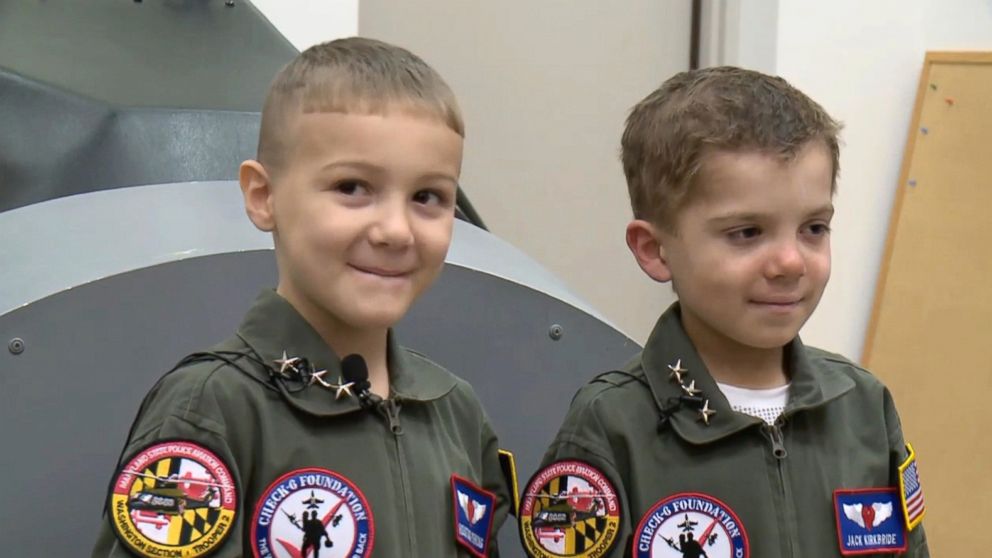 PHOTO: Jack Kirkbride, right, and Houston Pirrung, age 6 and dubbed the "battle buddies," met while undergoing treatment for leukemia at Johns Hopkins Hospital in Baltimore.
