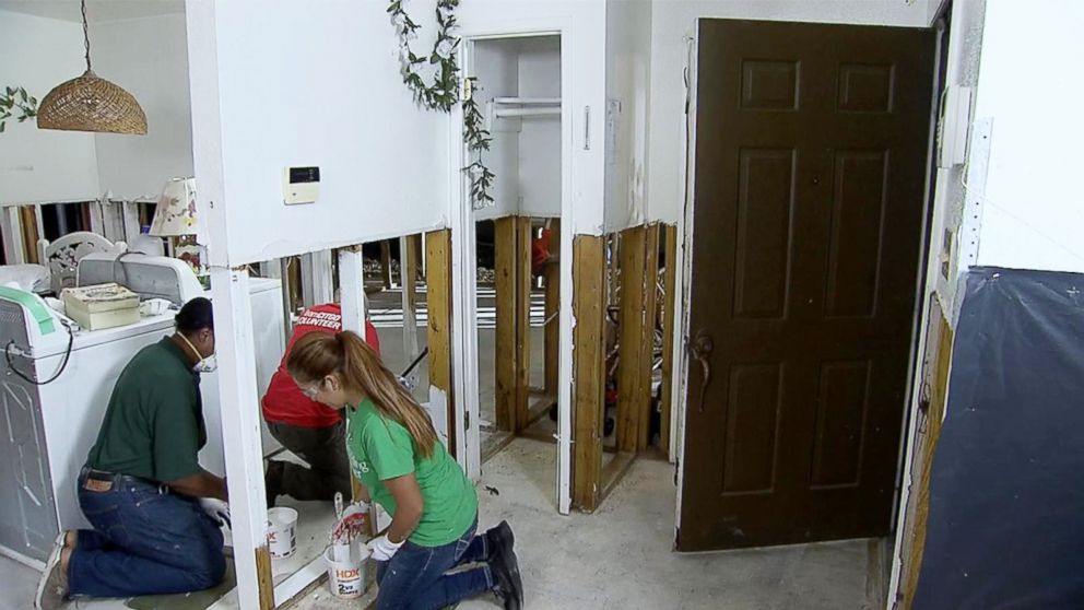 PHOTO: Houston: Volunteers work to rebuild a house in Houston damaged by Hurricane Harvey.