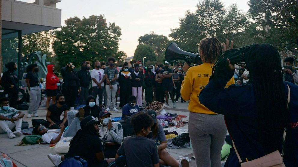 PHOTO: On day 6 of demonstration, students occupy Blackburn Center on the Howard University campus protesting living conditions in some of the college dorms, Oct. 18, 2021, in Washington, D.C.