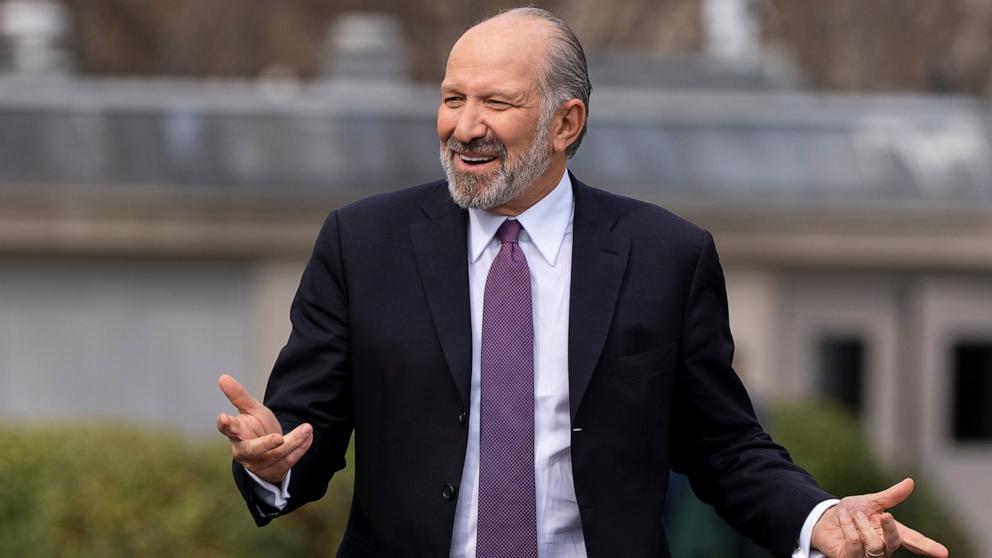 PHOTO: Commerce Secretary Howard Lutnick speaks with reporters at the White House, Mar. 13, 2025, in Washington. 