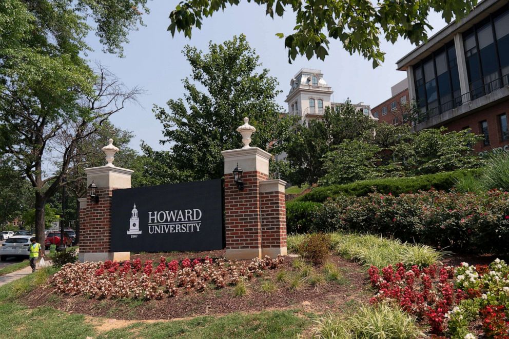 PHOTO: In this July 6, 2021, file photo, an electronic signboard welcomes people to the Howard University campus in Washington.