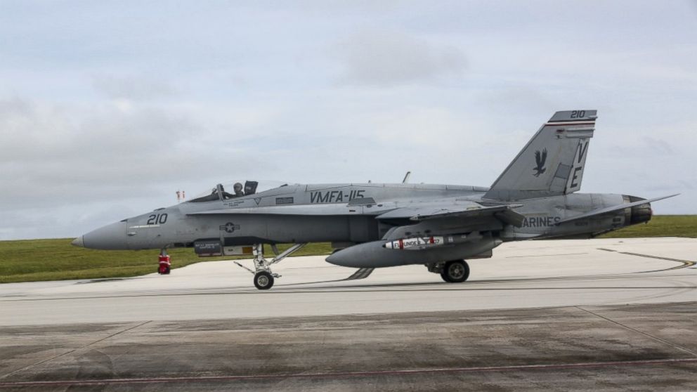 A U.S. Marine Corps F/A-18C Hornet aircraft with Marine Fighter Attack Squadron 115, (VMFA-115), taxies to the runway during Valiant Shield 16 at Andersen Air Force Base, Guam, Sept. 14, 2016. 
