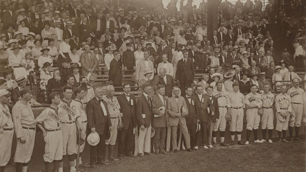 PHOTO: President Woodrow Wilson was in the stands behind the Democratic and Republican squads at the eighth annual Congressional Baseball Game. 