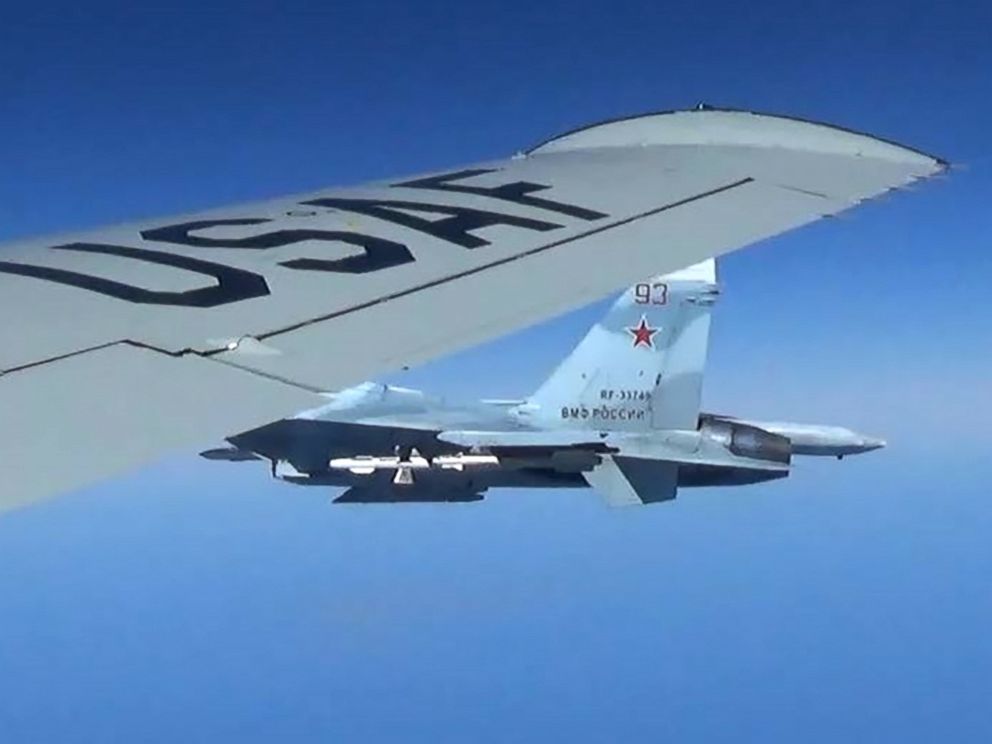 PHOTO: A Russian SU-27 Flanker fighter flies as close as five feet from a RC-135 U.S. Air Force reconnaissance aircraft which was flying in international airspace over the Baltic Sea, June 19, 2017.