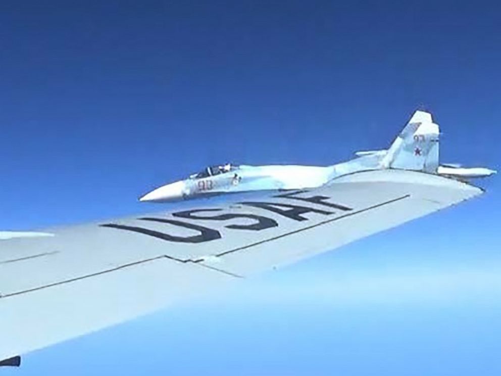 PHOTO: A Russian SU-27 Flanker fighter flies as close as five feet from a RC-135 U.S. Air Force reconnaissance aircraft which was flying in international airspace over the Baltic Sea, June 19, 2017.