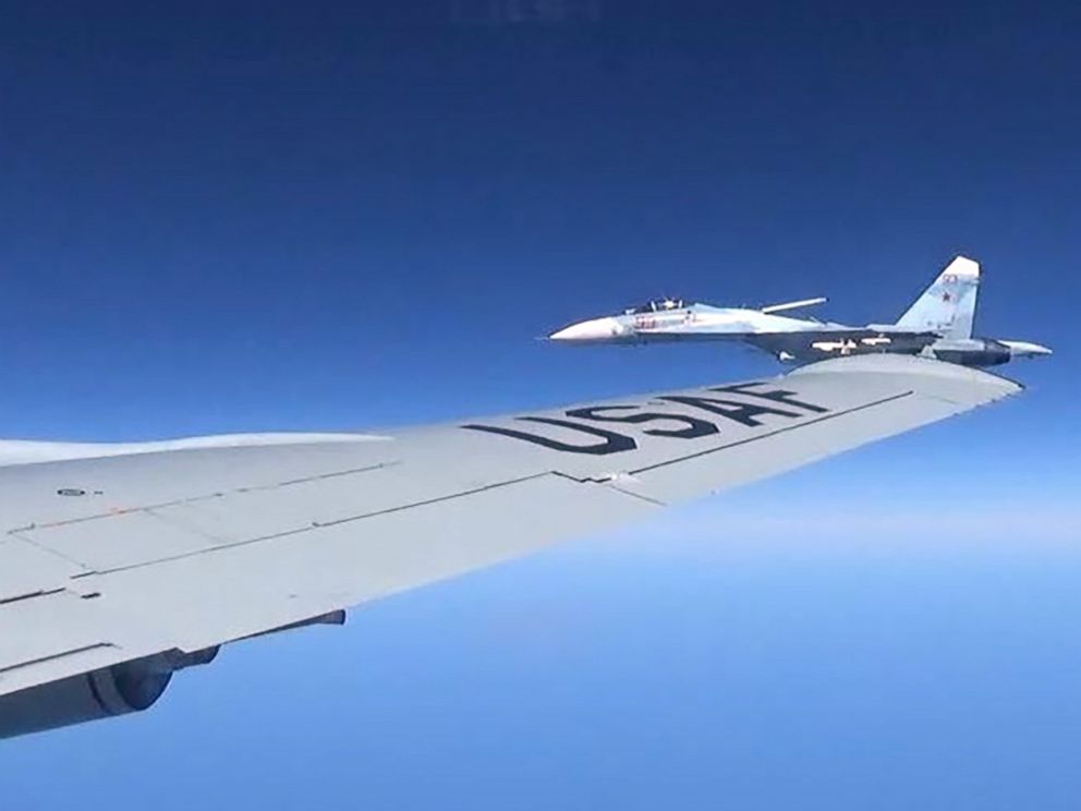 PHOTO: A Russian SU-27 Flanker fighter flies as close as five feet from a RC-135 U.S. Air Force reconnaissance aircraft which was flying in international airspace over the Baltic Sea, June 19, 2017.