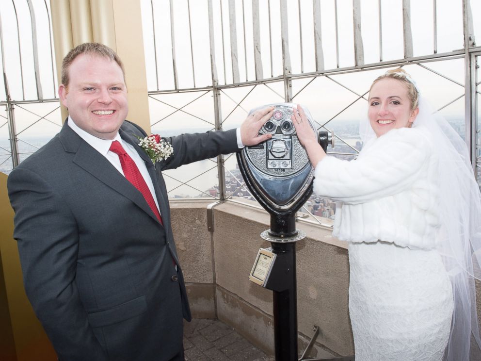 PHOTO: Jennifer Cuatt and Christopher Langmack were married as part of the Empire State Buildings 23rd Annual Valentines Day Weddings contest in New York, Feb. 14, 2017.