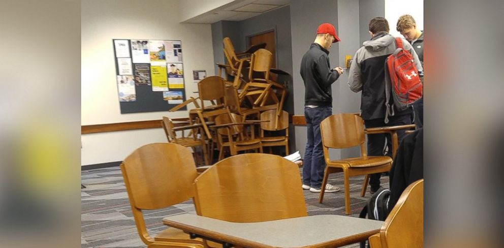 PHOTO: This image was posted to Harrison Roth's Twitter account after reports of an active shooter at Ohio State University on Nov. 28, 2016 with the text, "I'm safe in a barricaded room. If you're on campus, get in a room and stay safe."